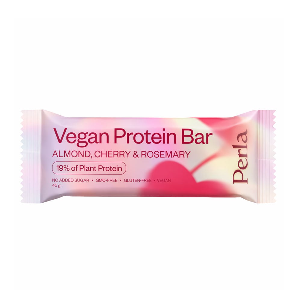 Батончик протеїновий Perla Helsa Almond, Cherry &amp; Rosemary Vegan Protein Bar з мигдалем, вишнею та розмарином у білій глазурі, 45 г
